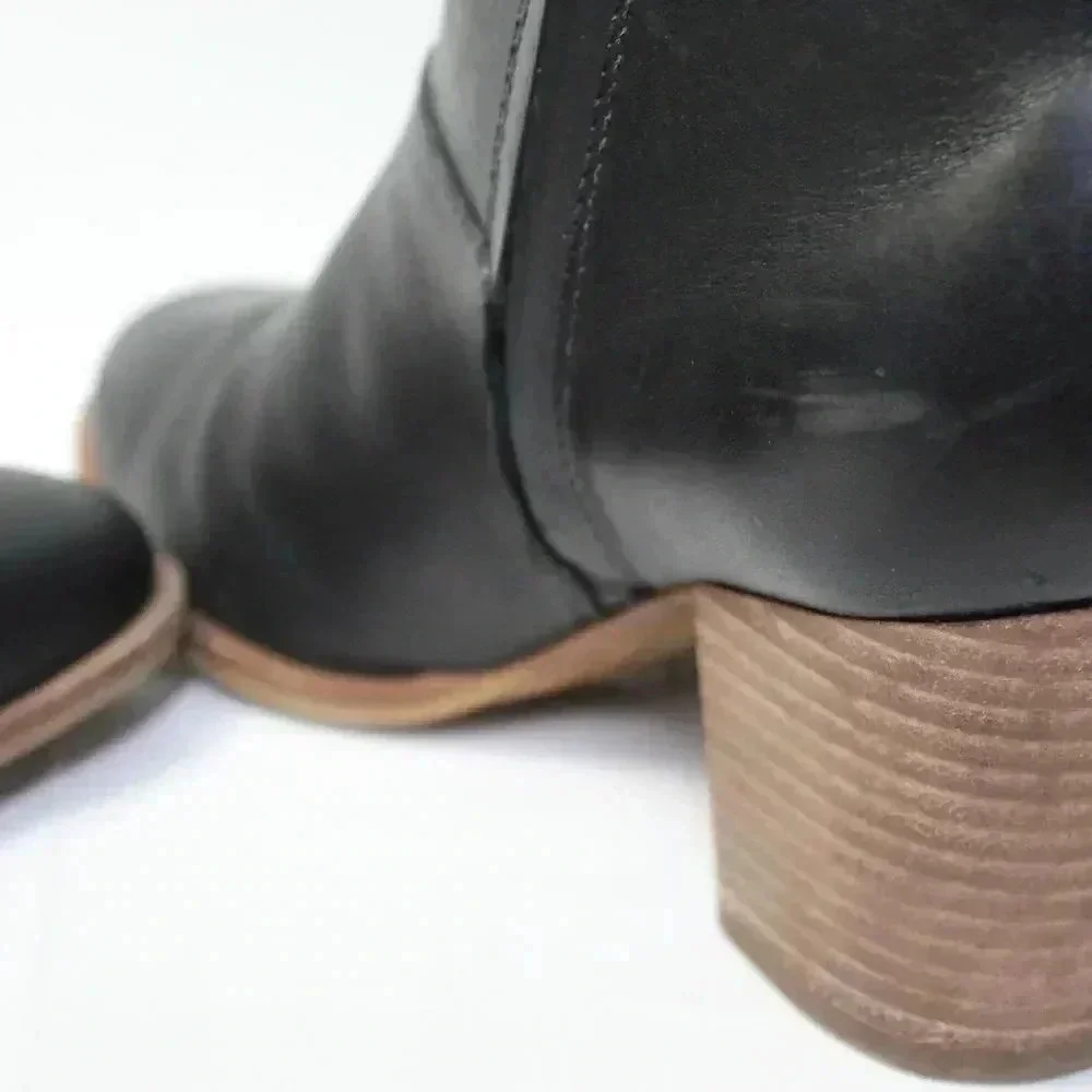 madewell black stacked heel booties 7